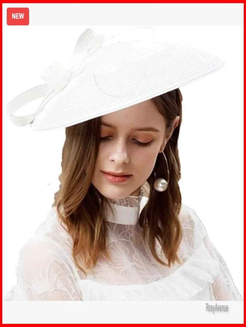 Straw Derby Hat with Feather Fascinator for Weddings & Parties